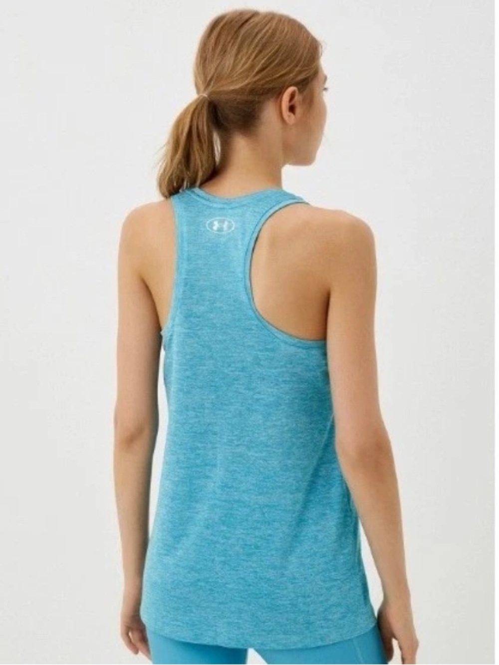 UNDER ARMOUR Heather Turquoise Blue Racerback Tank Top Size L Large $35 EUC KL - Picture 2 of 11